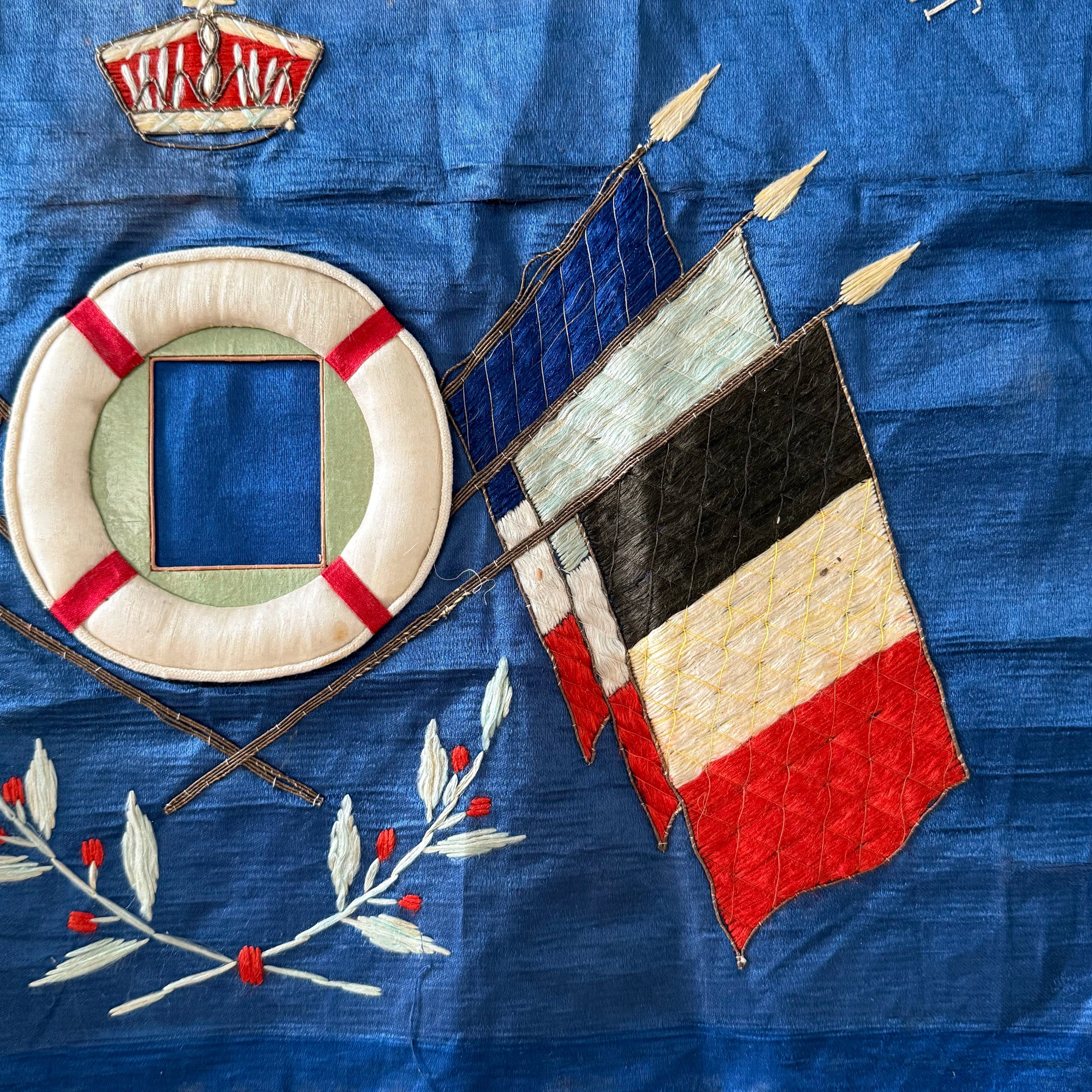 WWI Commemorative Embroidered Silk Panel A.D. 1914 Great European Conflict