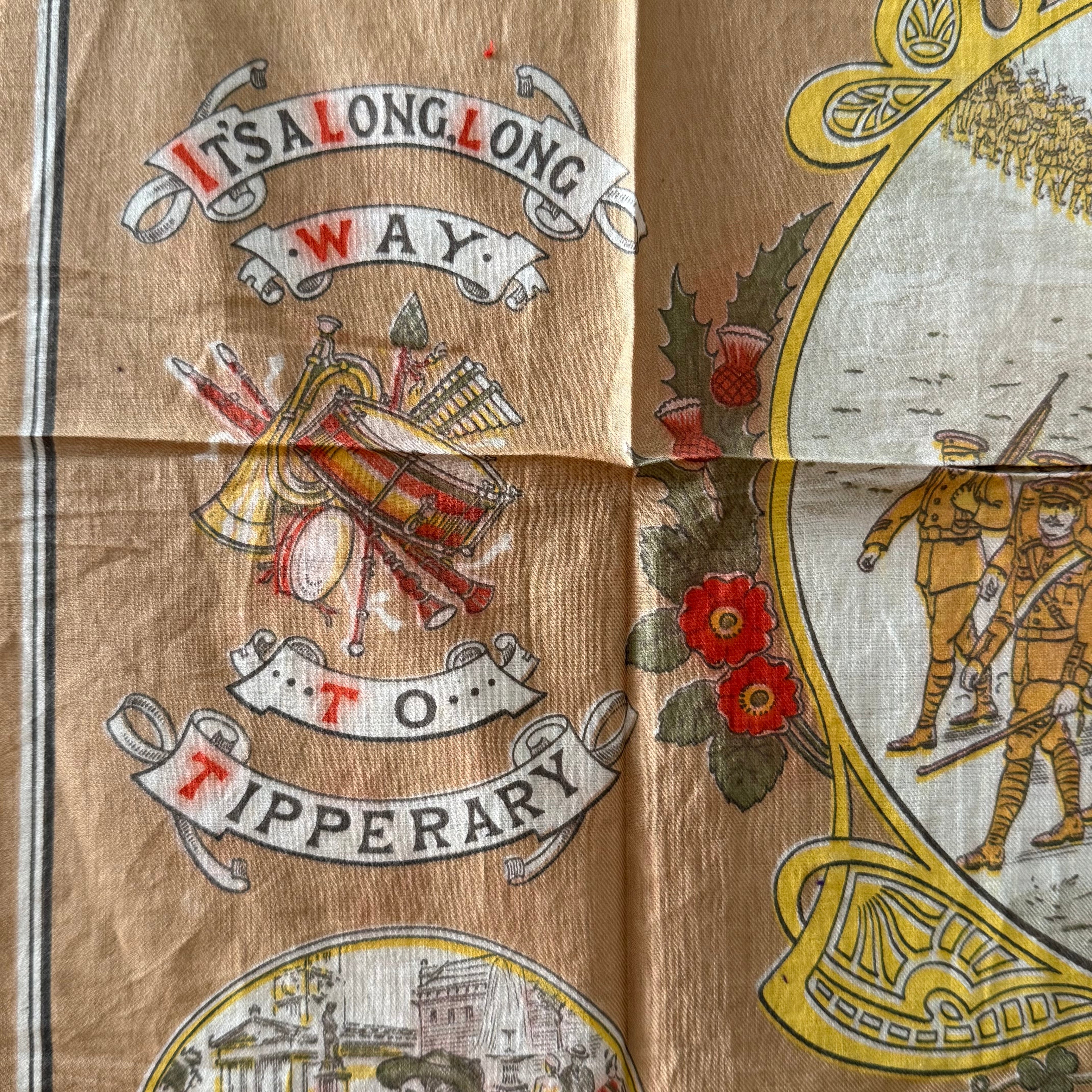 WWI “It’s a Long Way to Tipperary” Printed Cotton Souvenir Handkerchief