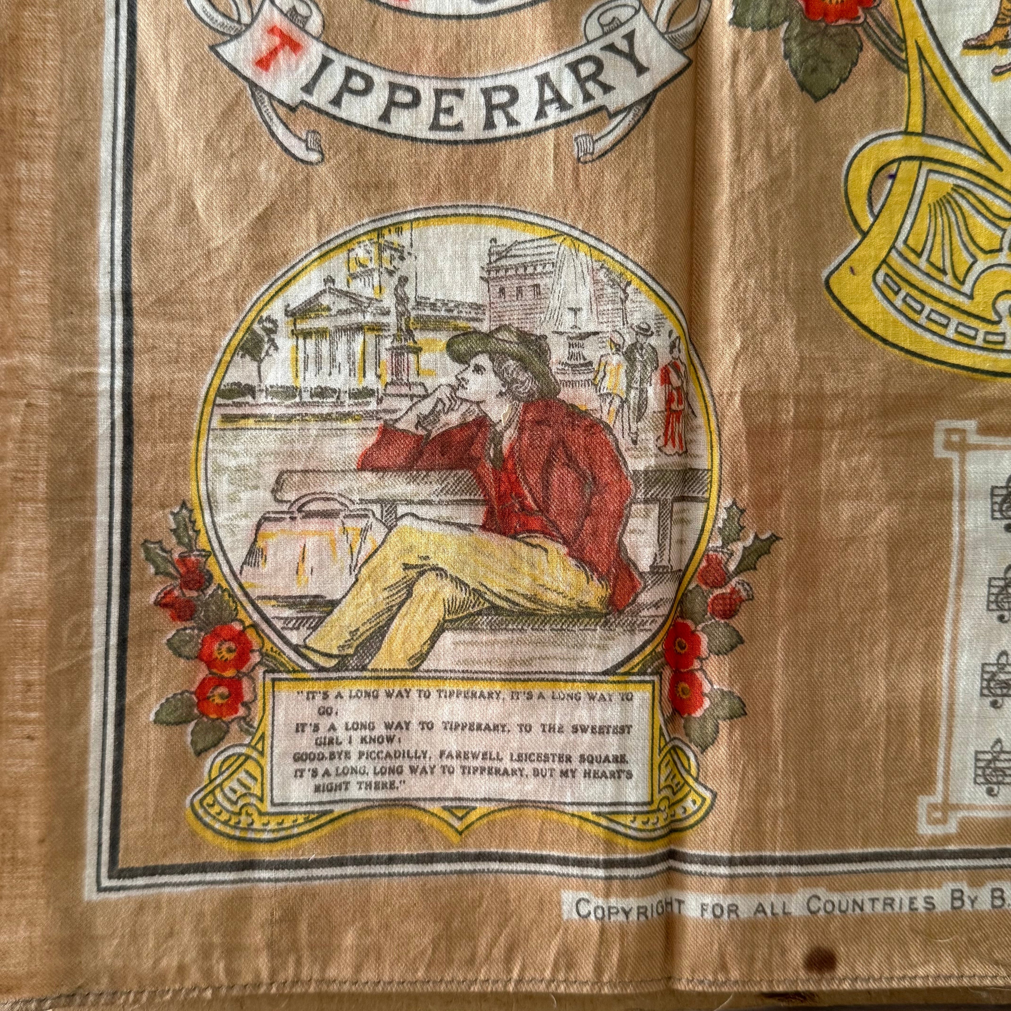 WWI “It’s a Long Way to Tipperary” Printed Cotton Souvenir Handkerchief