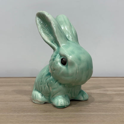 Vintage Green Rabbit Ornament Large Staffordshire Pottery Bunny Figure