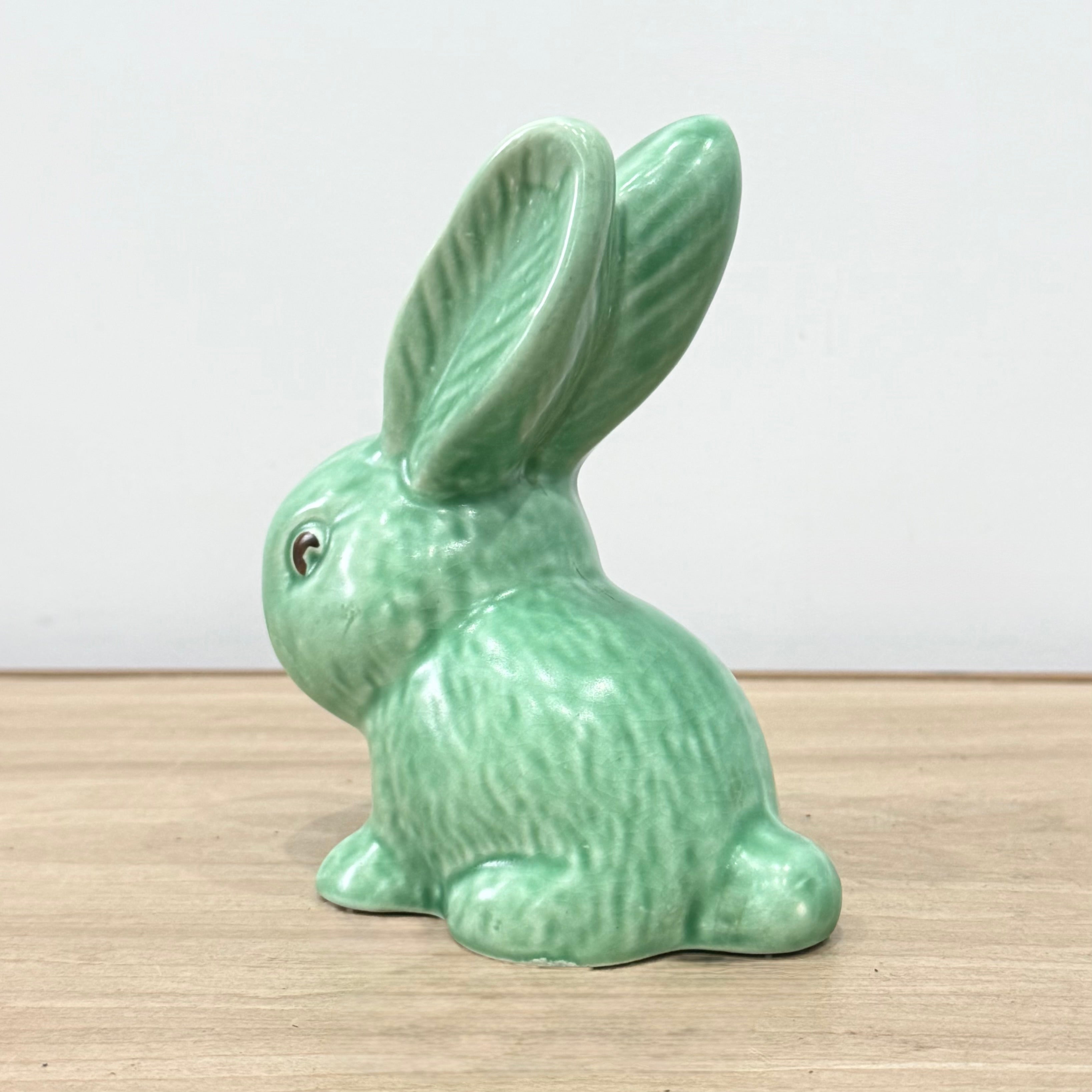 SylvaC 990 Green Rabbit Ornament Vintage Staffordshire Pottery Bunny Figure
