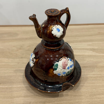 Victorian Relief Moulded Teapot A Present to a Friend Brown Glazed Pottery