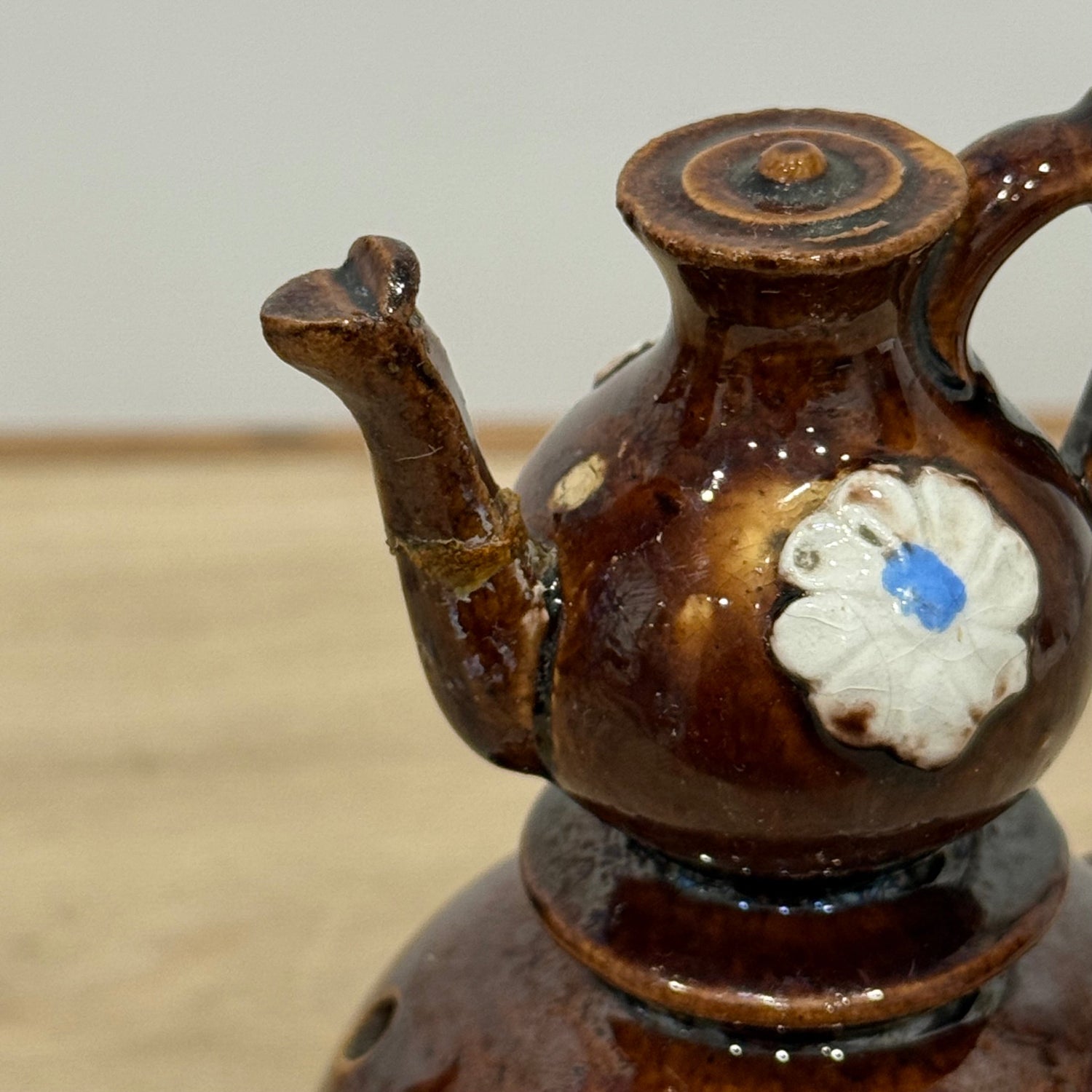 Victorian Relief Moulded Teapot A Present to a Friend Brown Glazed Pottery