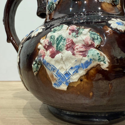 Victorian Relief Moulded Teapot A Present to a Friend Brown Glazed Pottery