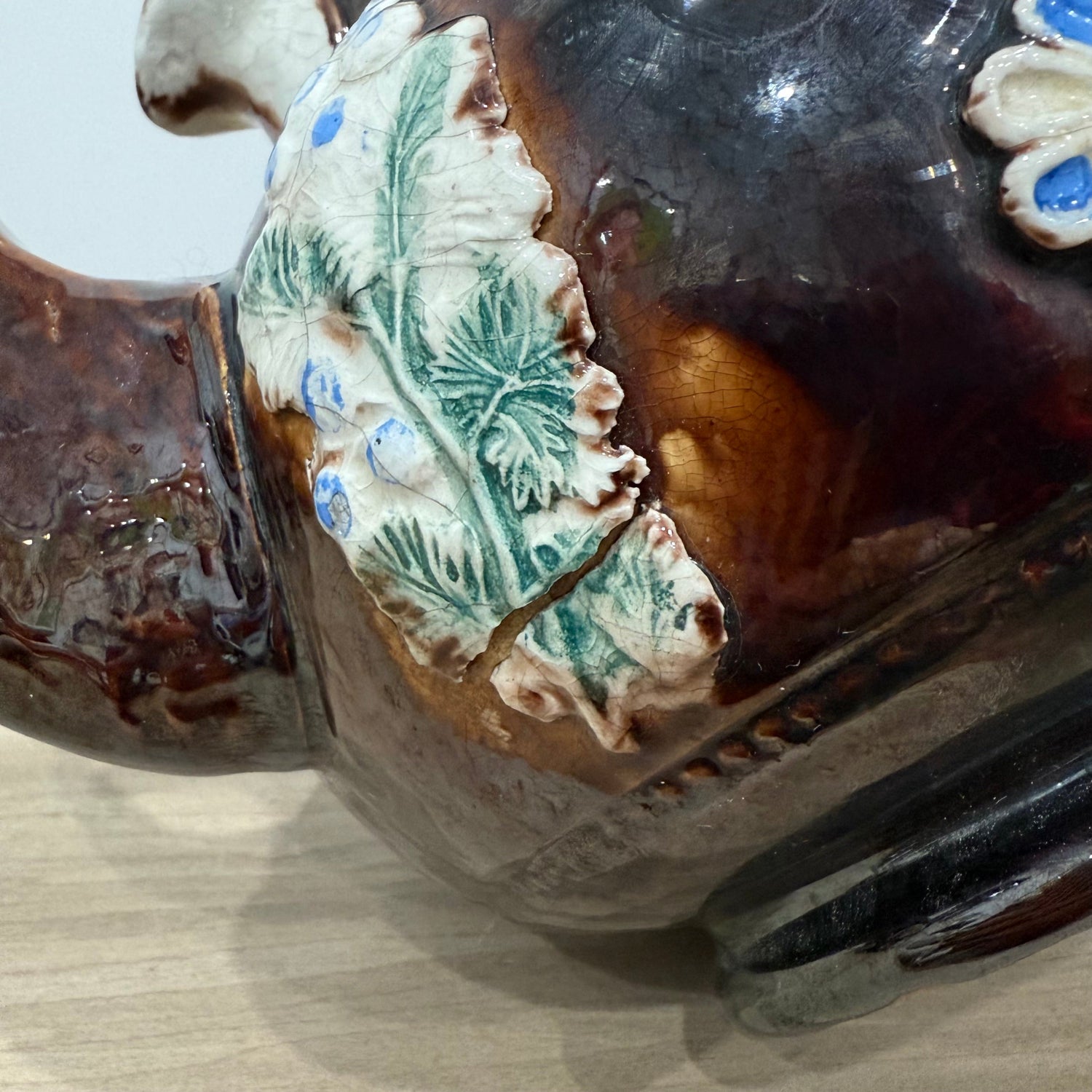 Victorian Relief Moulded Teapot A Present to a Friend Brown Glazed Pottery