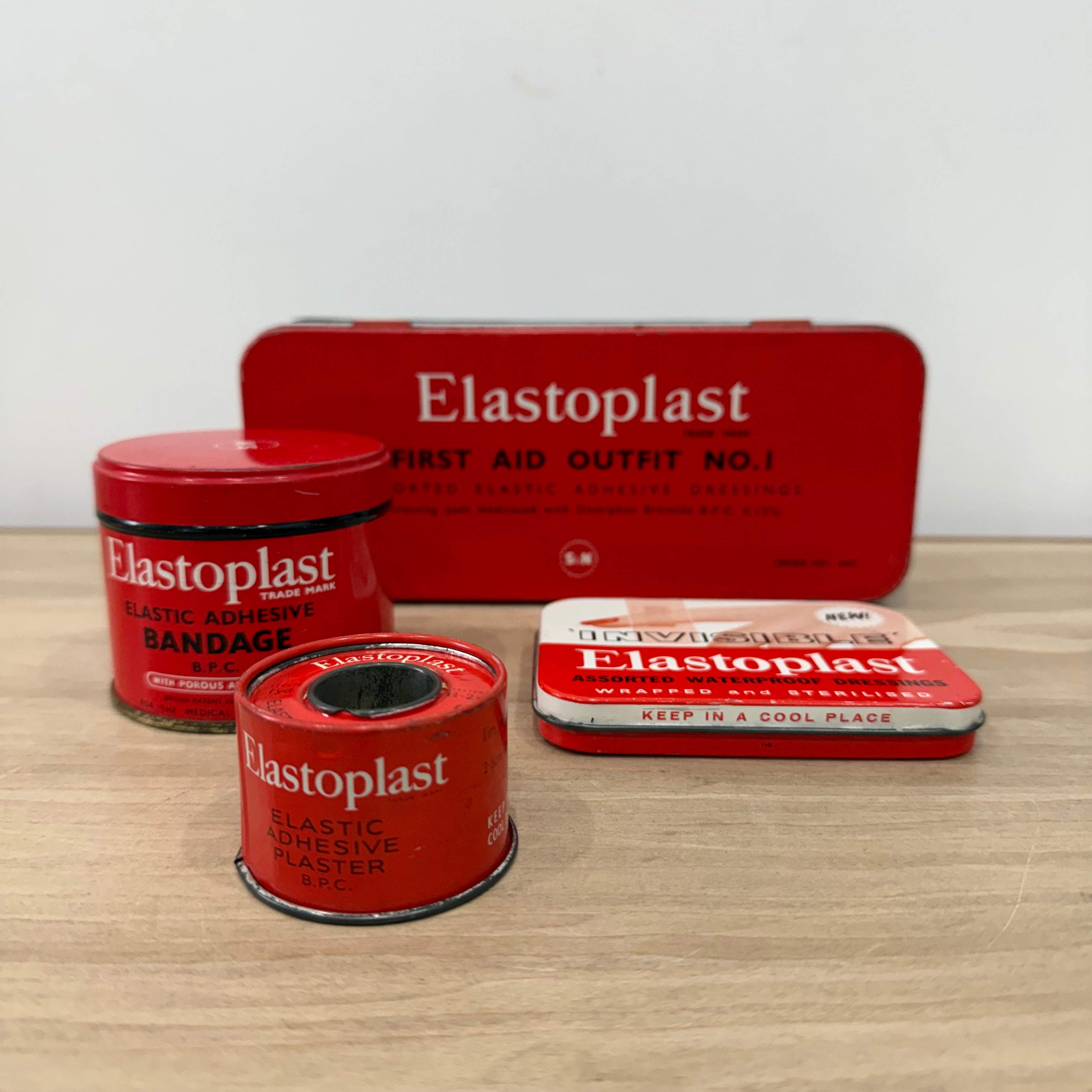Vintage First Aid Outfit Tin with Elastoplast and Band-Aid Tins 1950s