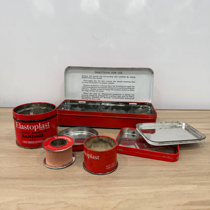 Vintage First Aid Outfit Tin with Elastoplast and Band-Aid Tins 1950s