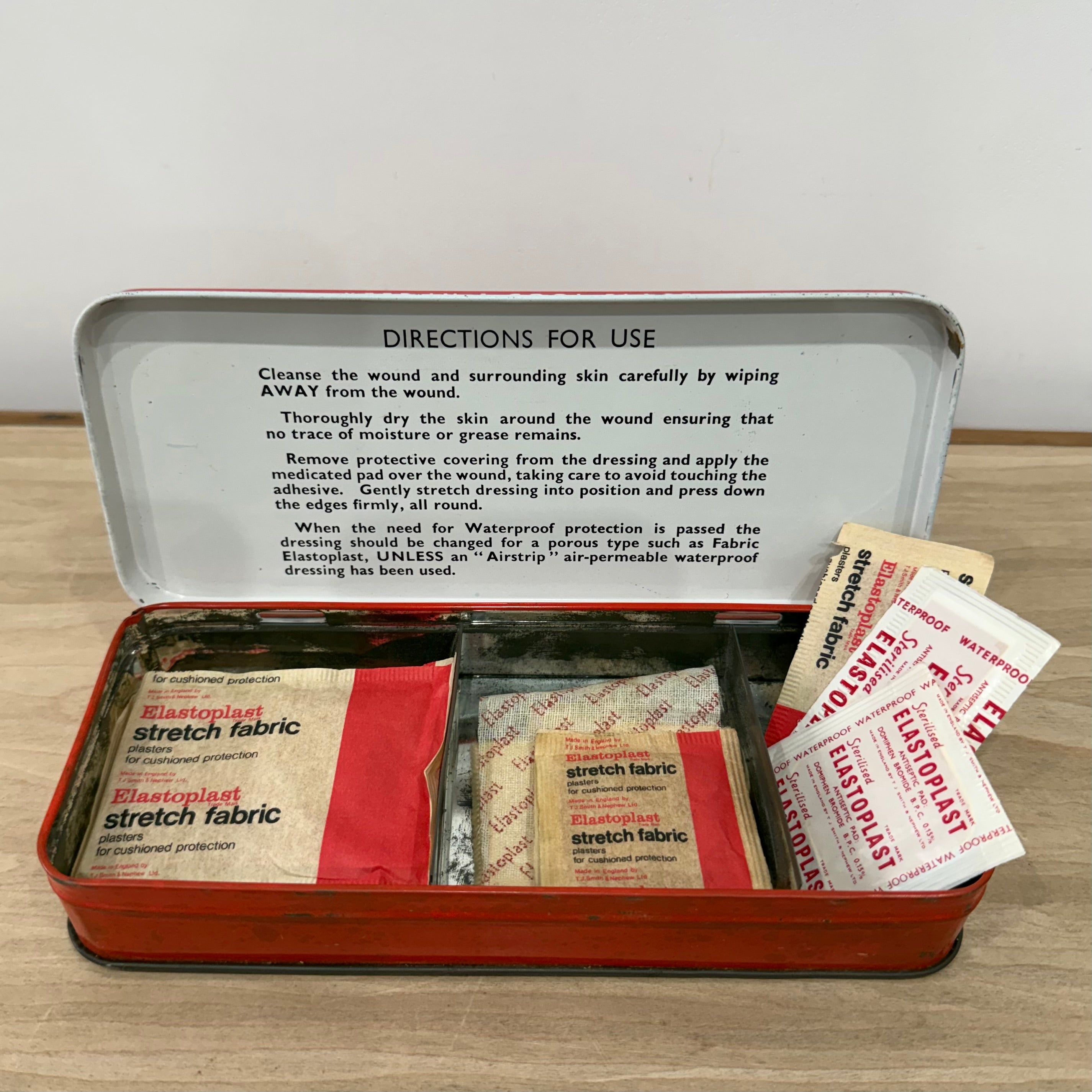 Vintage First Aid Outfit Tin with Elastoplast and Band-Aid Tins 1950s