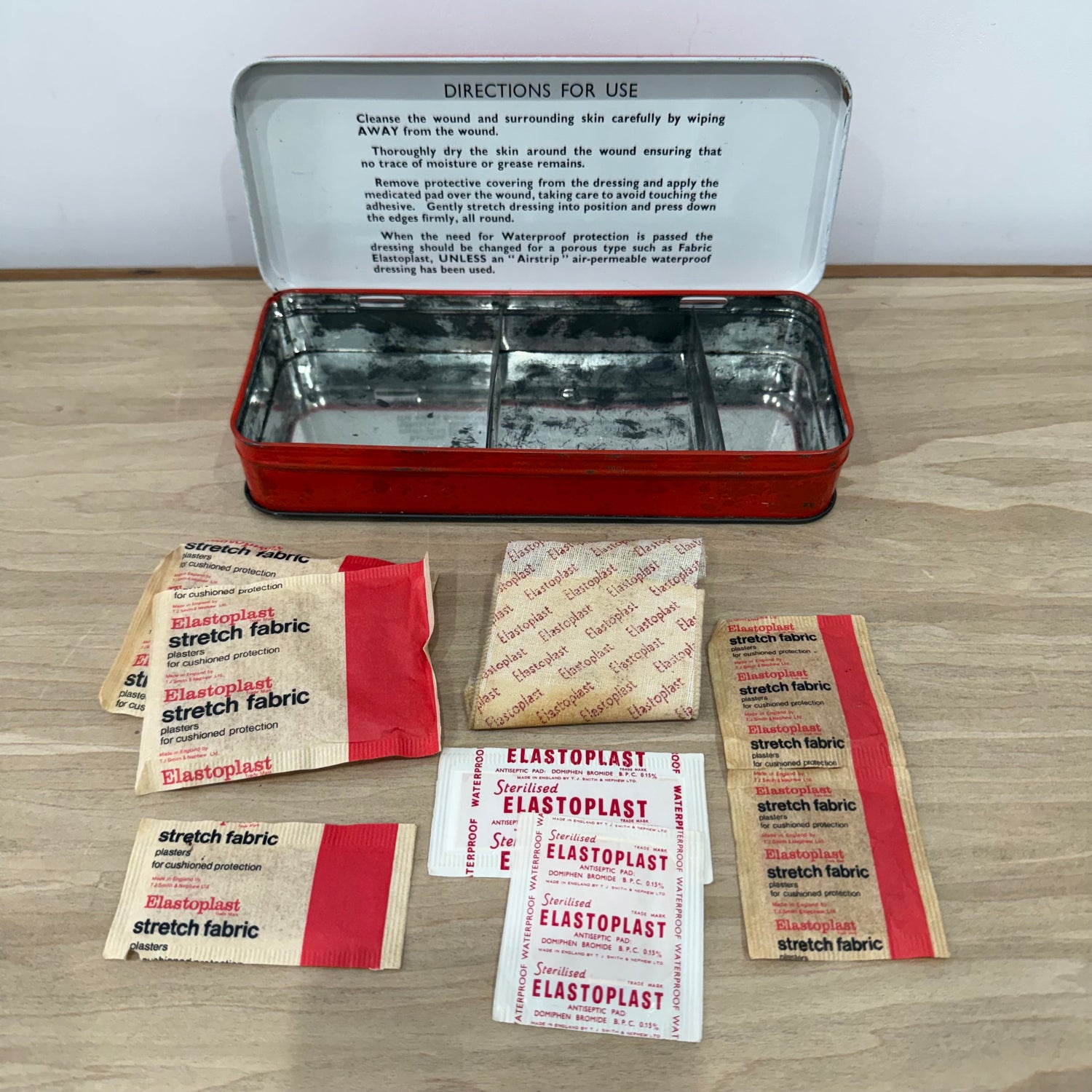 Vintage First Aid Outfit Tin with Elastoplast and Band-Aid Tins 1950s