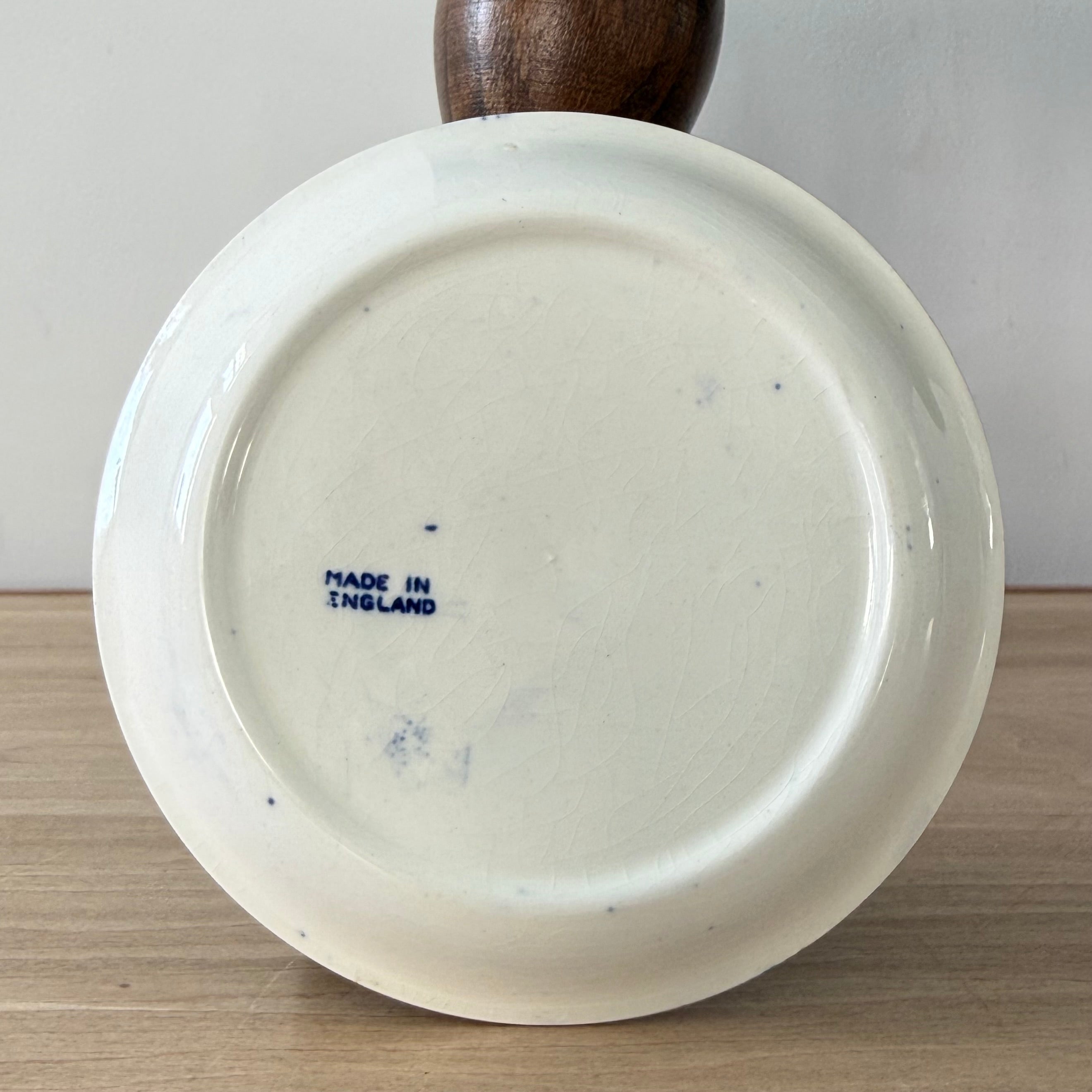 Vintage Wooden Butter Dish Base with Blue &amp; White Willow Insert England