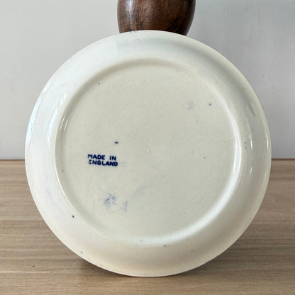 Vintage Wooden Butter Dish Base with Blue &amp; White Willow Insert England