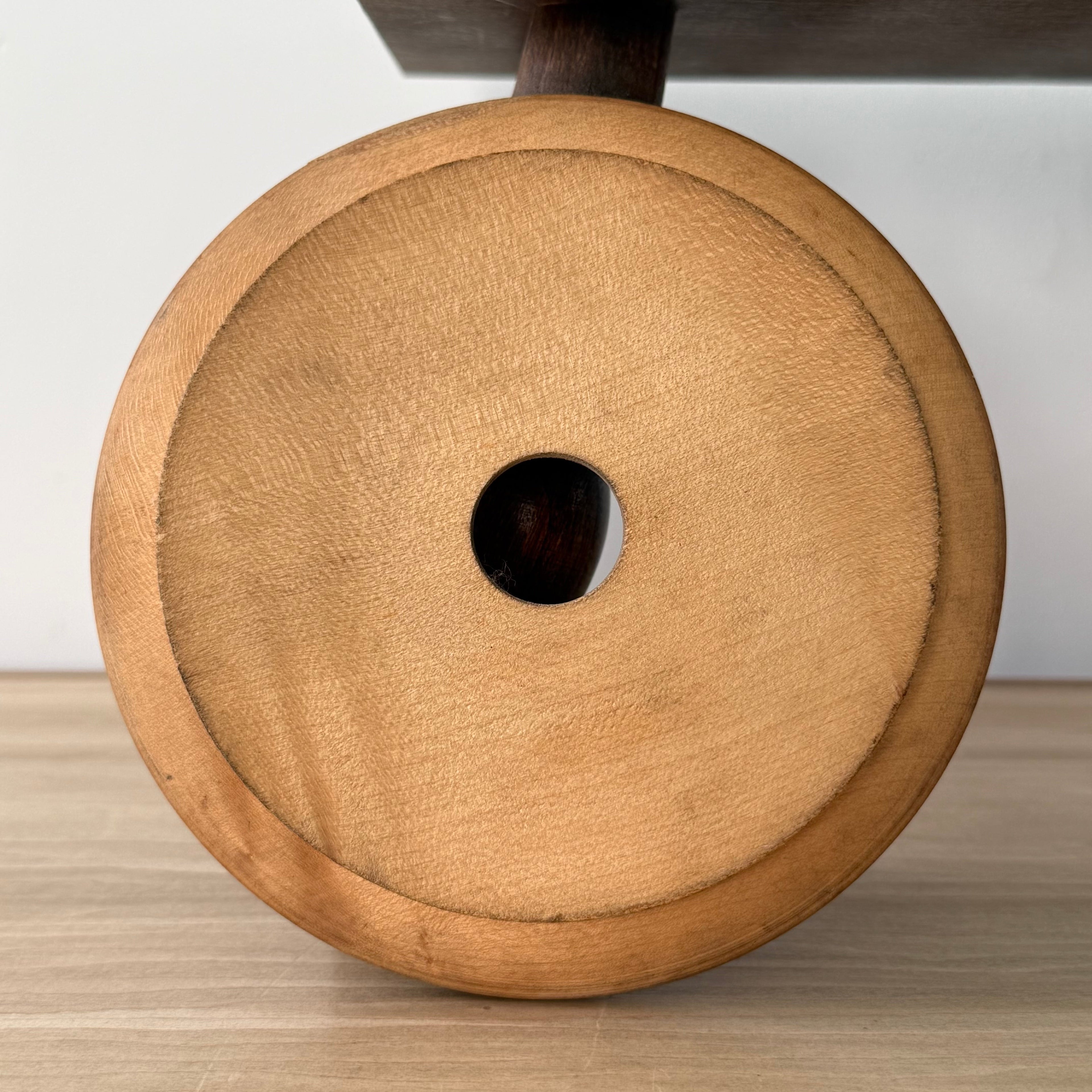 Vintage Treen Butter Dish Blue Willow Ceramic Insert Carved