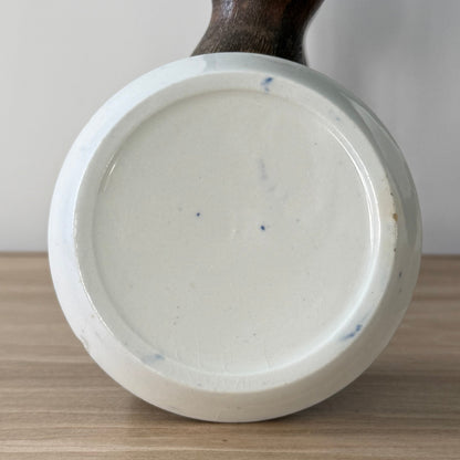 Vintage Treen Butter Dish Blue Willow Ceramic Insert Carved