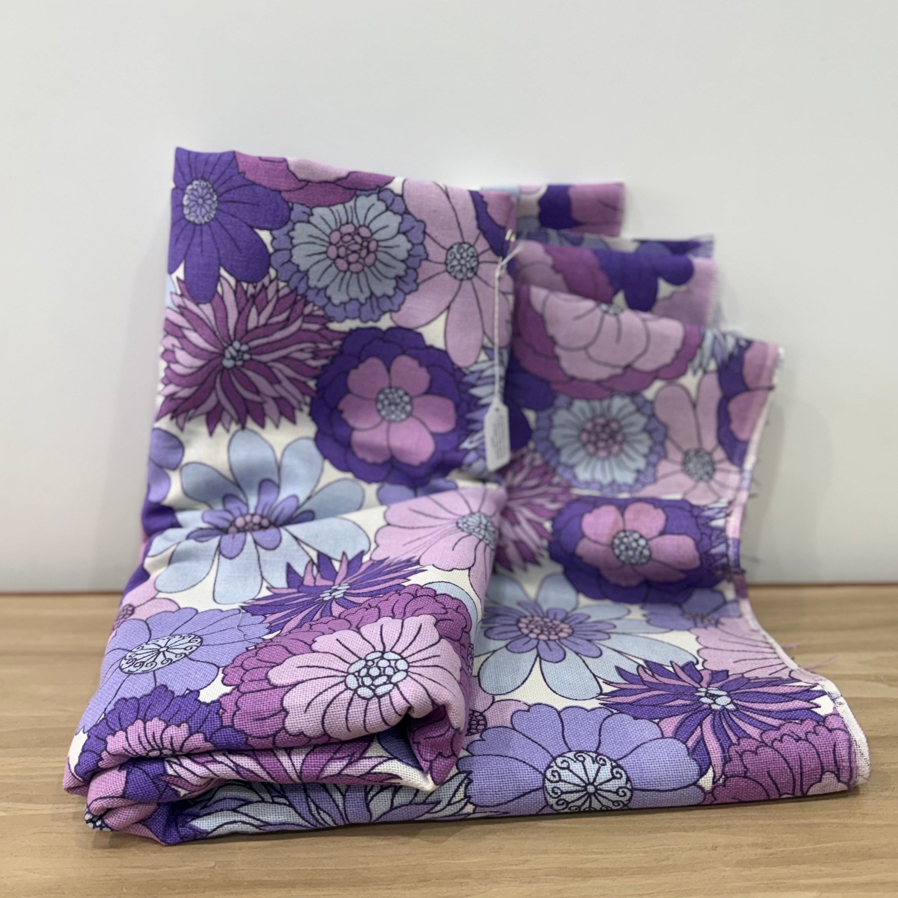 Vintage St Michael Flower Power Fabric 1970s Purple Floral 6.5m