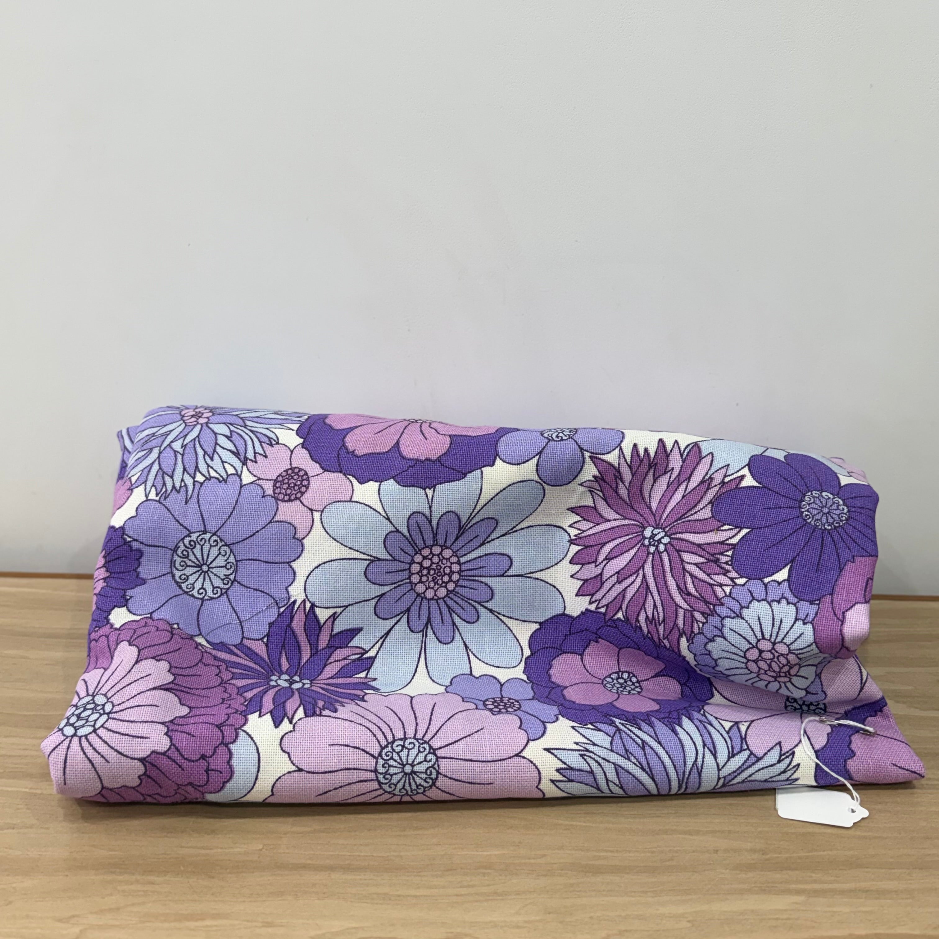 Vintage St Michael Flower Power Fabric 1970s Purple Floral 6.5m