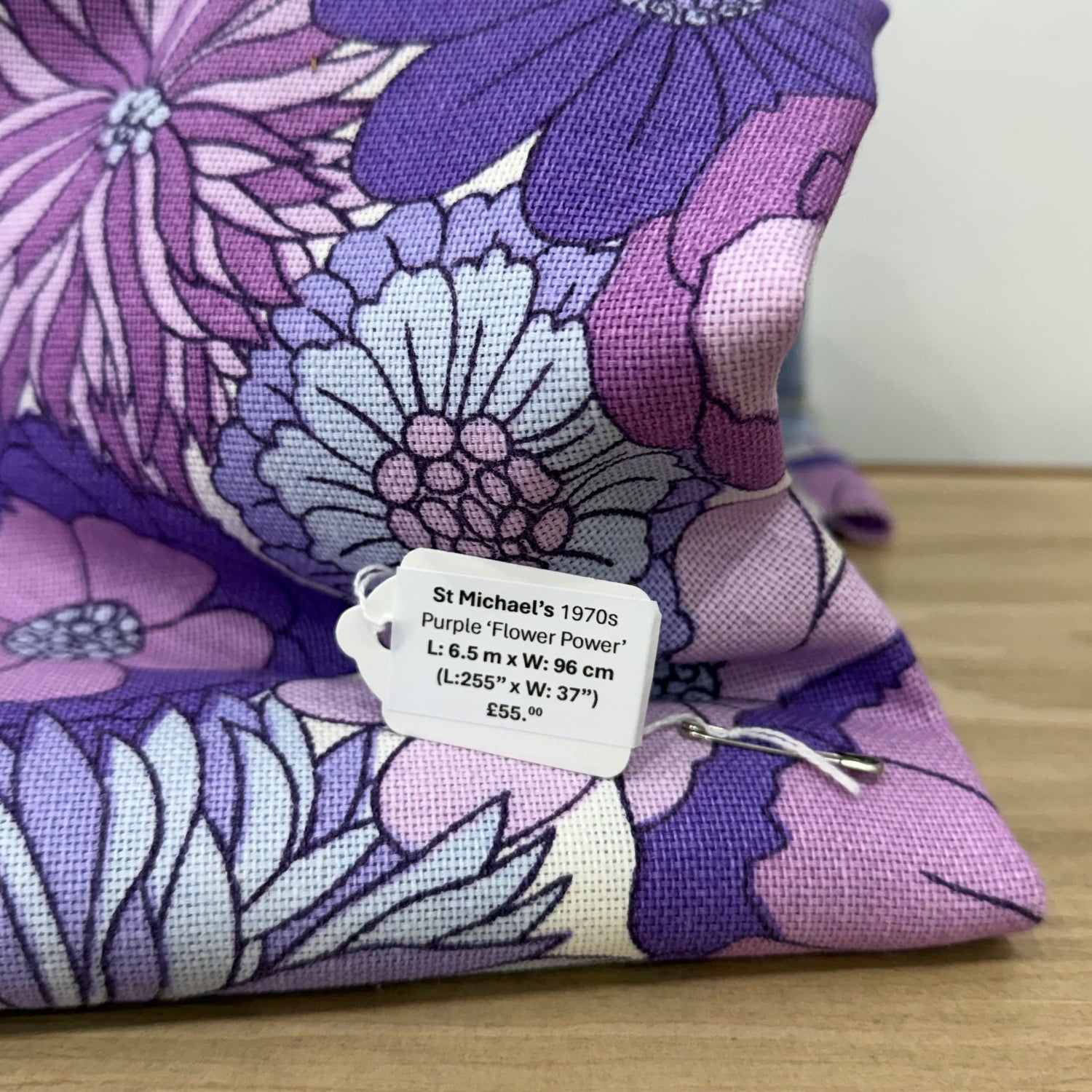 Vintage St Michael Flower Power Fabric 1970s Purple Floral 6.5m