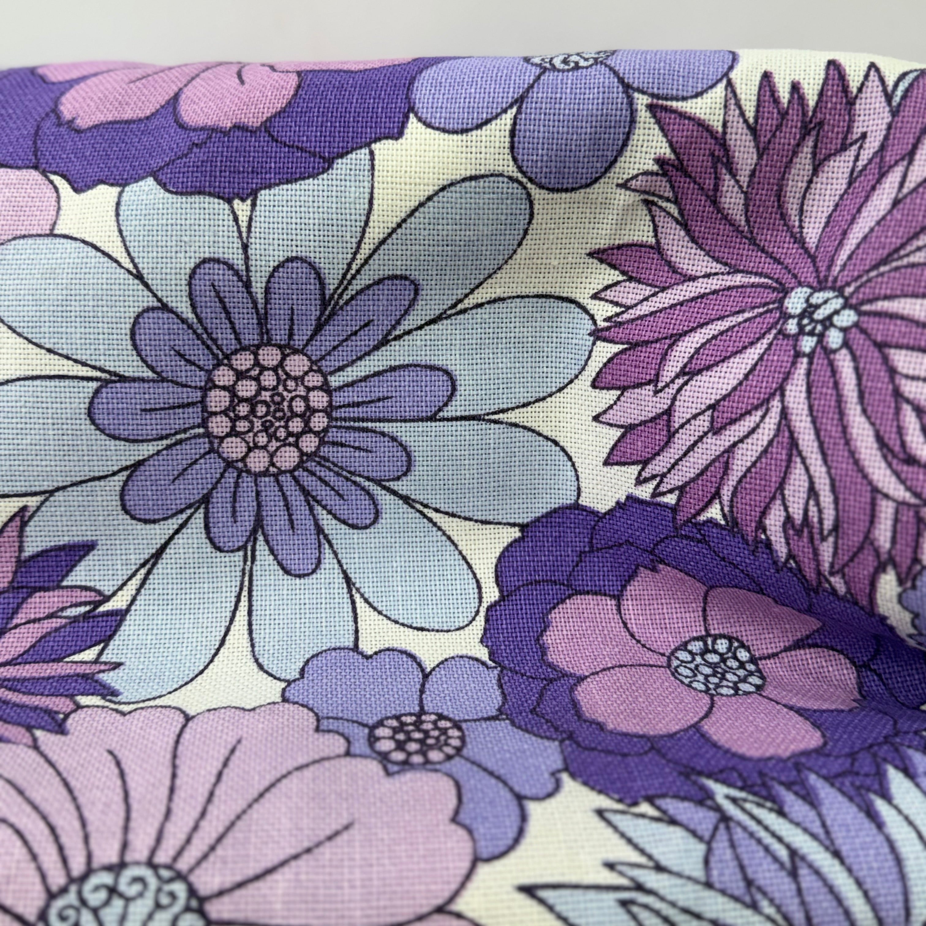 Vintage St Michael Flower Power Fabric 1970s Purple Floral 6.5m