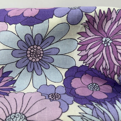 Vintage St Michael Flower Power Fabric 1970s Purple Floral 6.5m