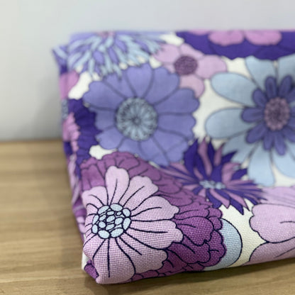 Vintage St Michael Flower Power Fabric 1970s Purple Floral 6.5m