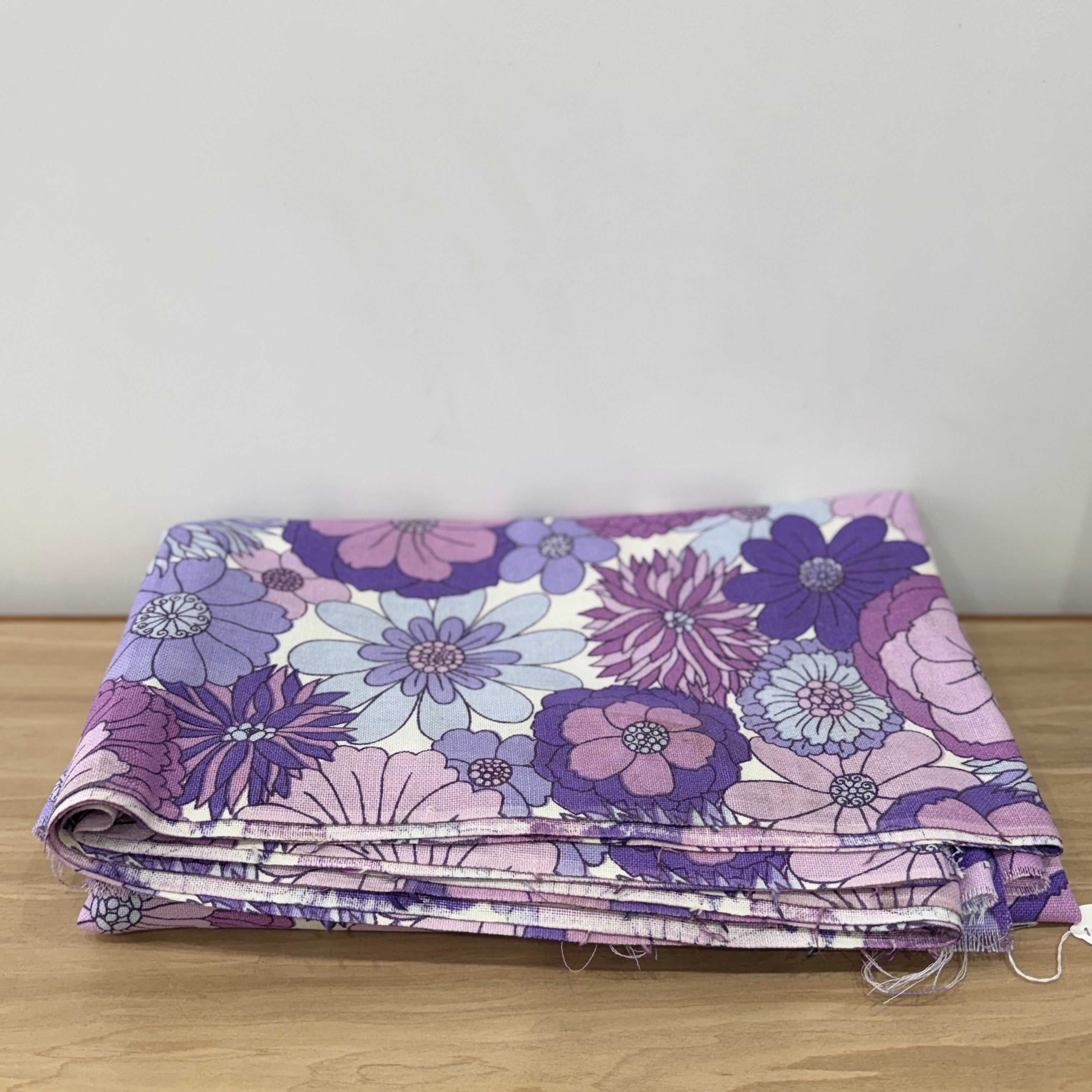 Vintage St Michael Flower Power Fabric 1970s Purple Floral 6.5m