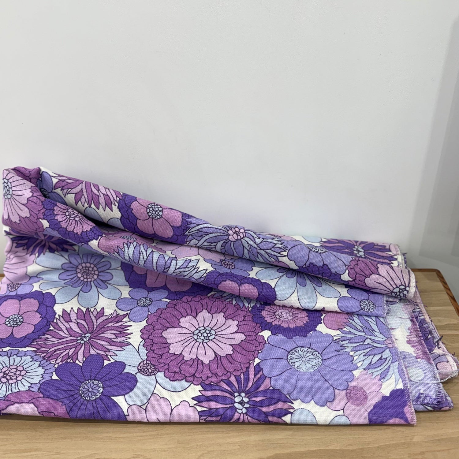 Vintage St Michael Flower Power Fabric 1970s Purple Floral 6.5m