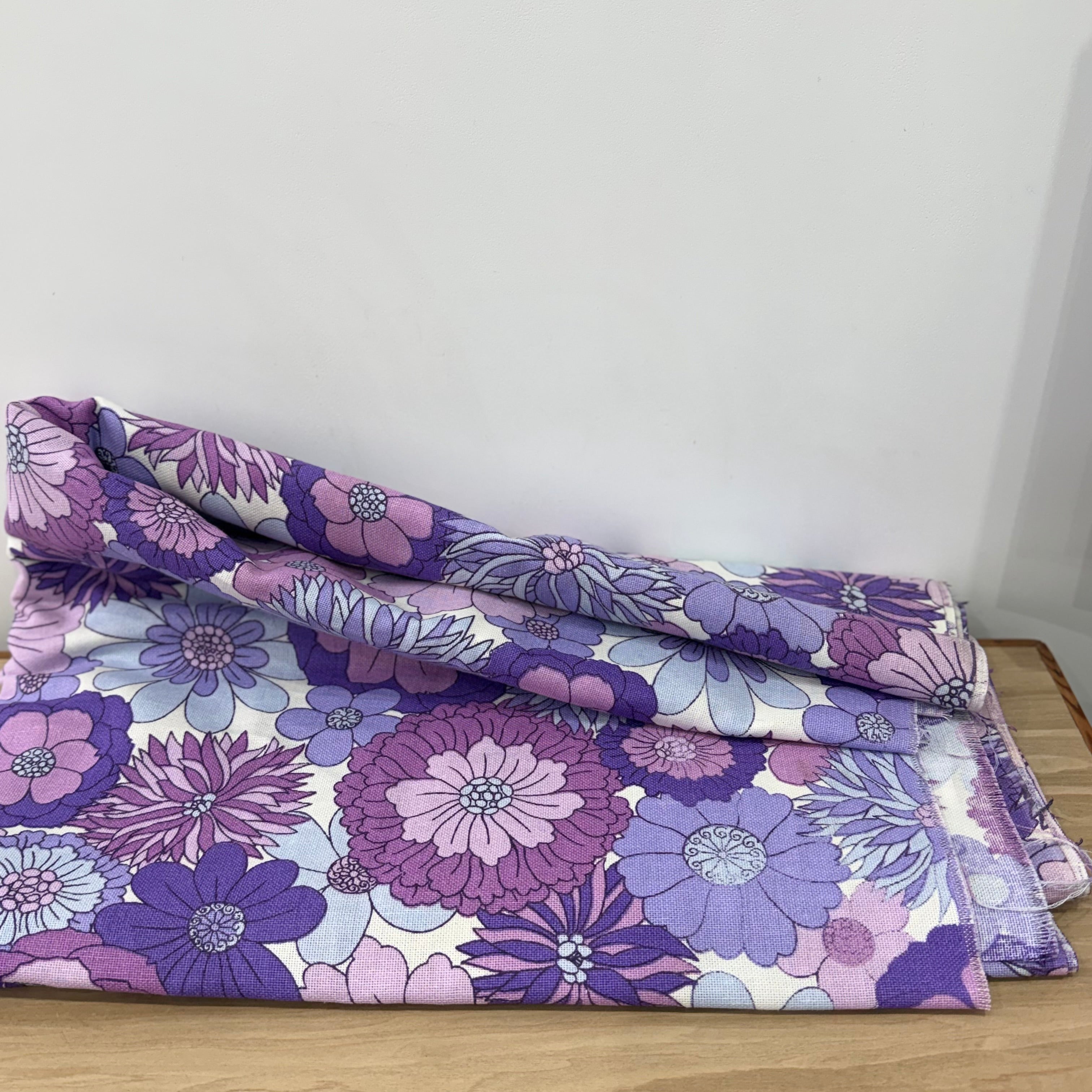 Vintage St Michael Flower Power Fabric 1970s Purple Floral 6.5m