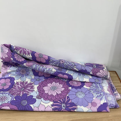 Vintage St Michael Flower Power Fabric 1970s Purple Floral 6.5m