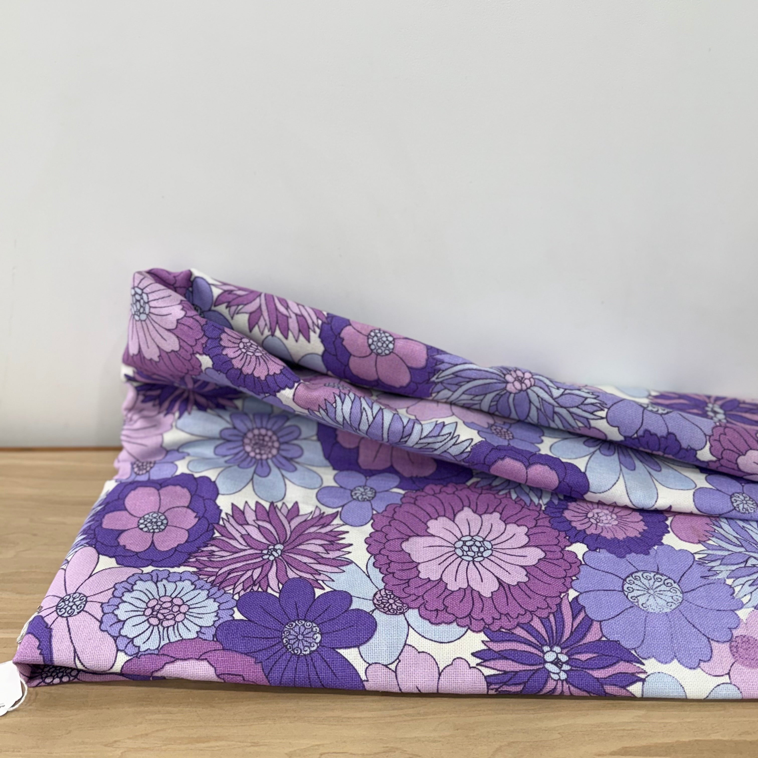 Vintage St Michael Flower Power Fabric 1970s Purple Floral 6.5m