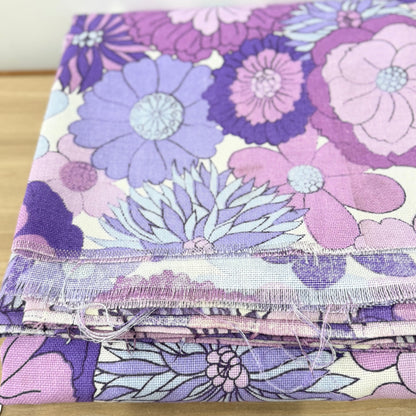 Vintage St Michael Flower Power Fabric 1970s Purple Floral 6.5m