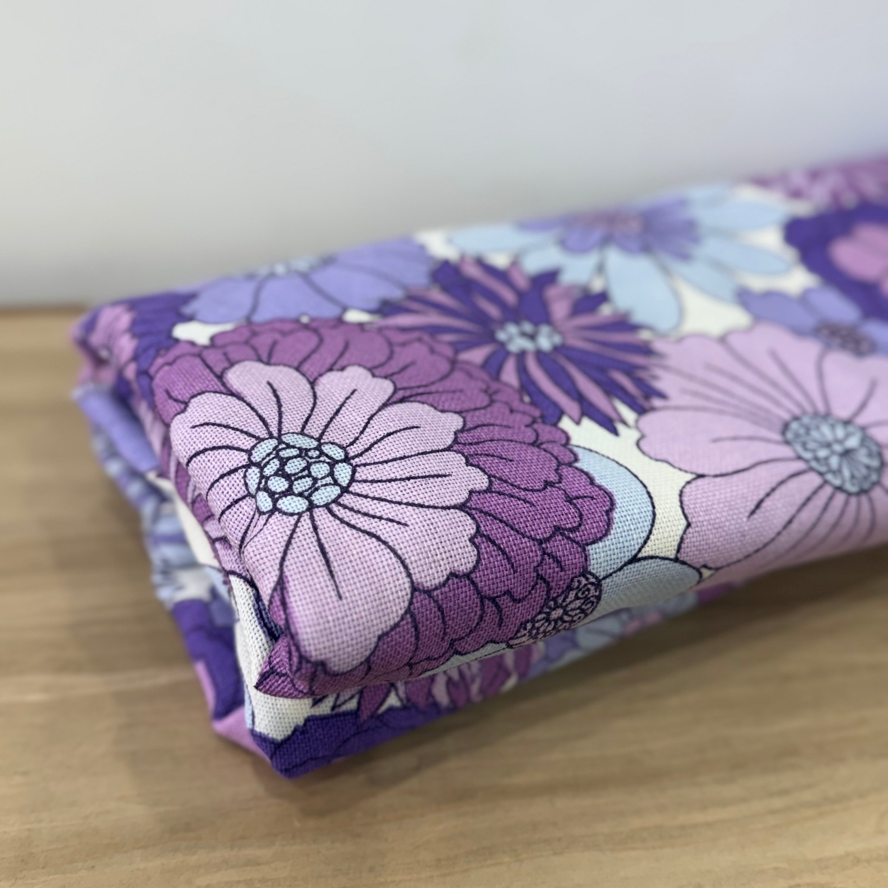 Vintage St Michael Flower Power Fabric 1970s Purple Floral 6.5m