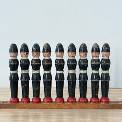 Vintage Wooden Skittles Set Hand Painted Policemen 9 Pins