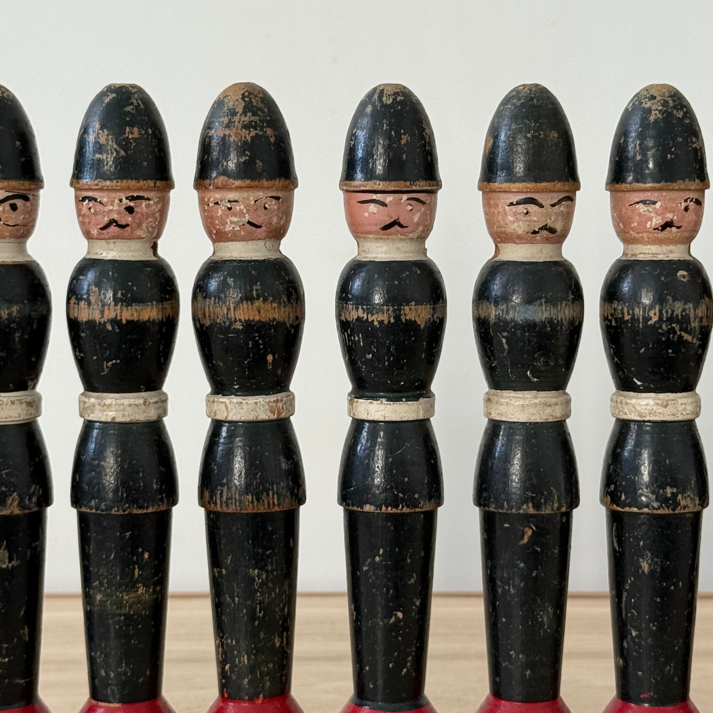 Vintage Wooden Skittles Set Hand Painted Policemen 9 Pins