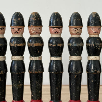 Vintage Wooden Skittles Set Hand Painted Policemen 9 Pins