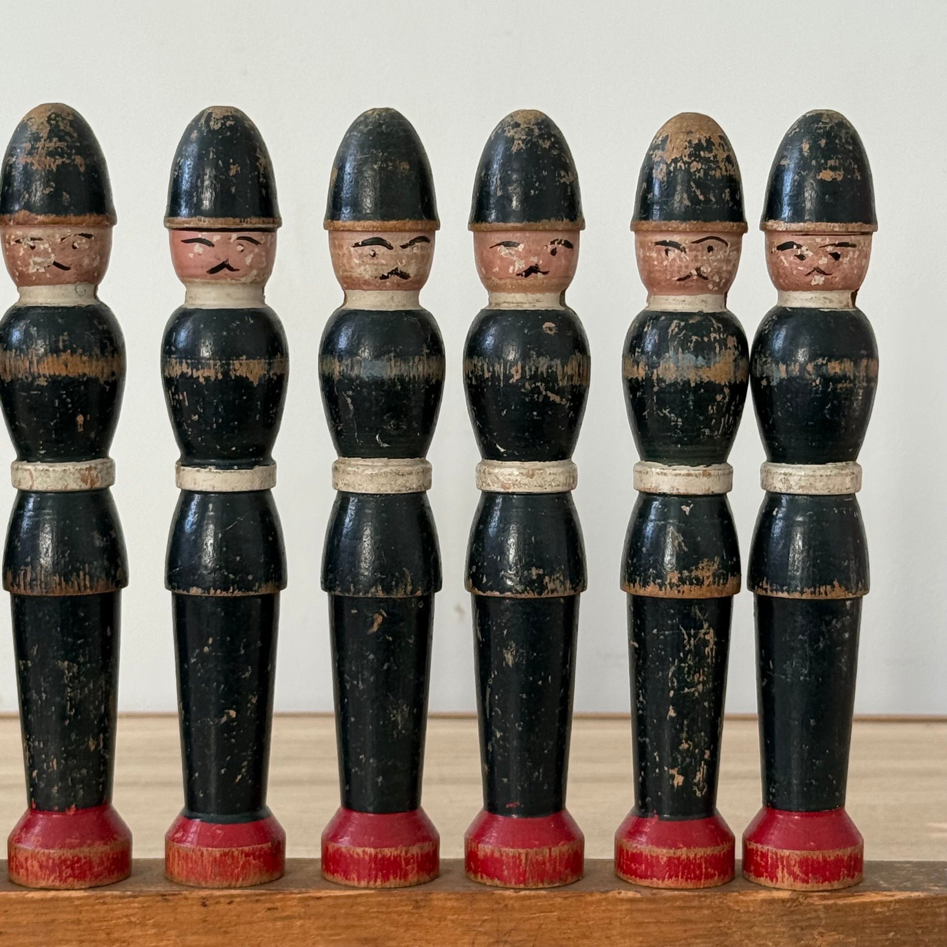 Vintage Wooden Skittles Set Hand Painted Policemen 9 Pins