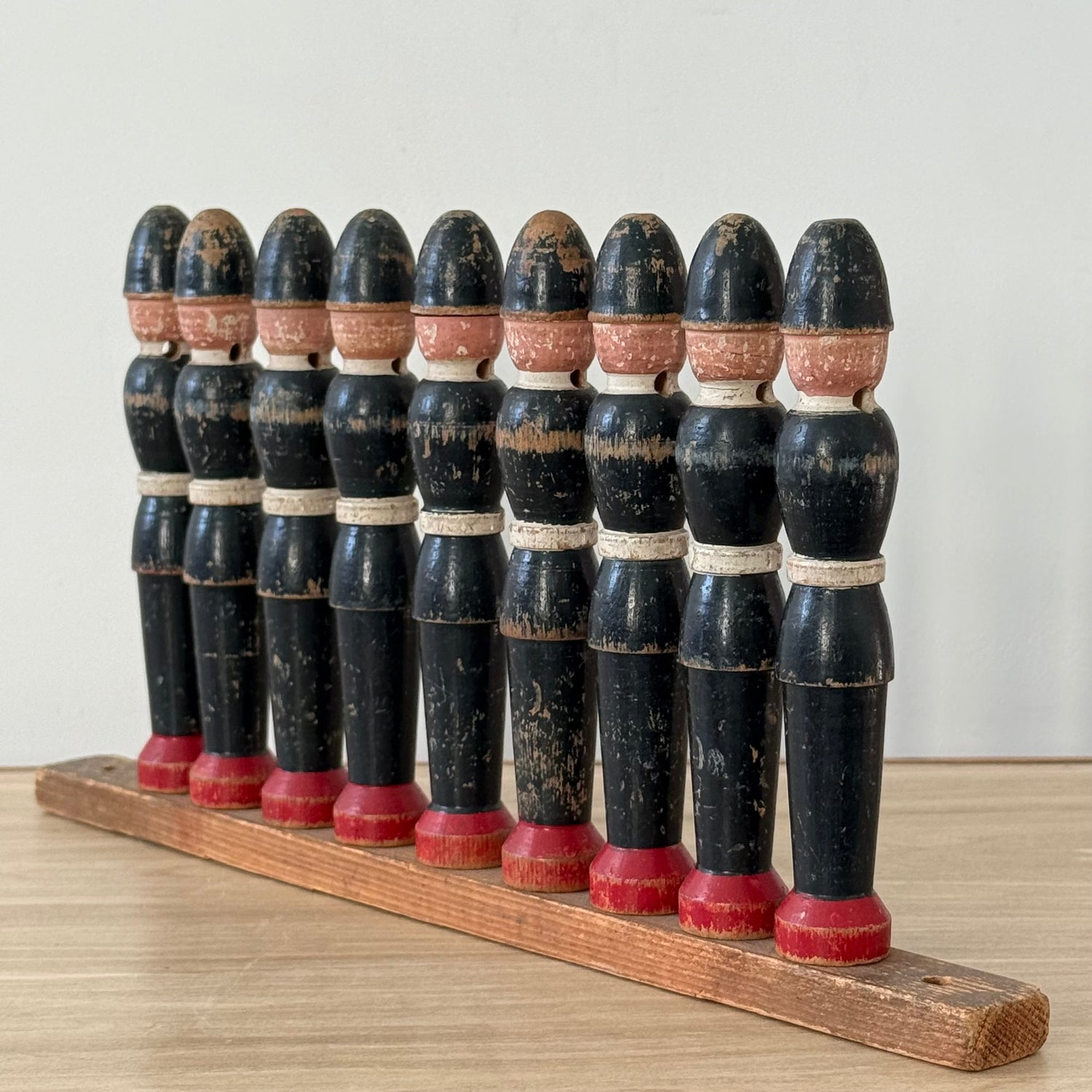 Vintage Wooden Skittles Set Hand Painted Policemen 9 Pins