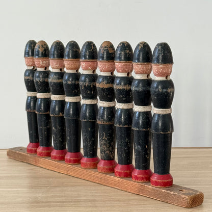 Vintage Wooden Skittles Set Hand Painted Policemen 9 Pins