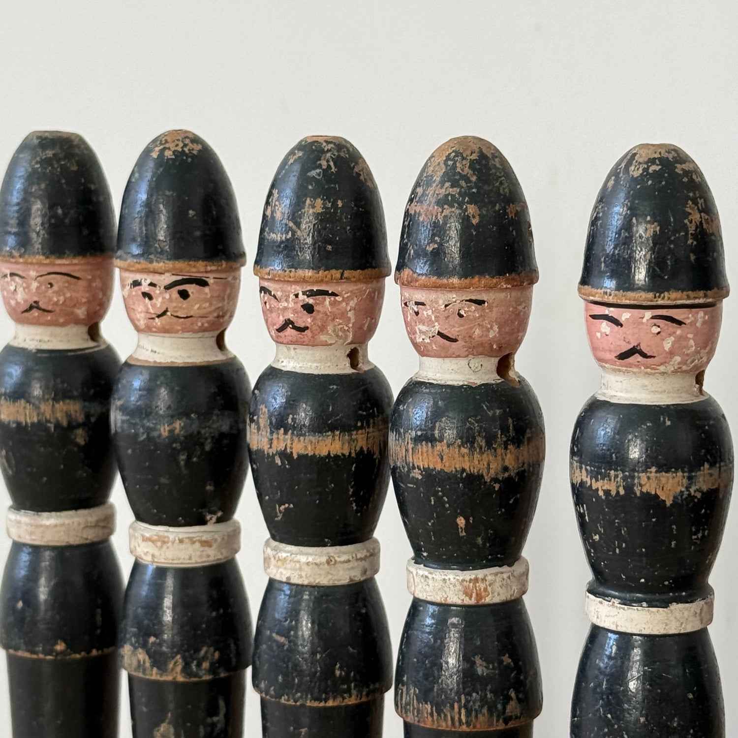 Vintage Wooden Skittles Set Hand Painted Policemen 9 Pins