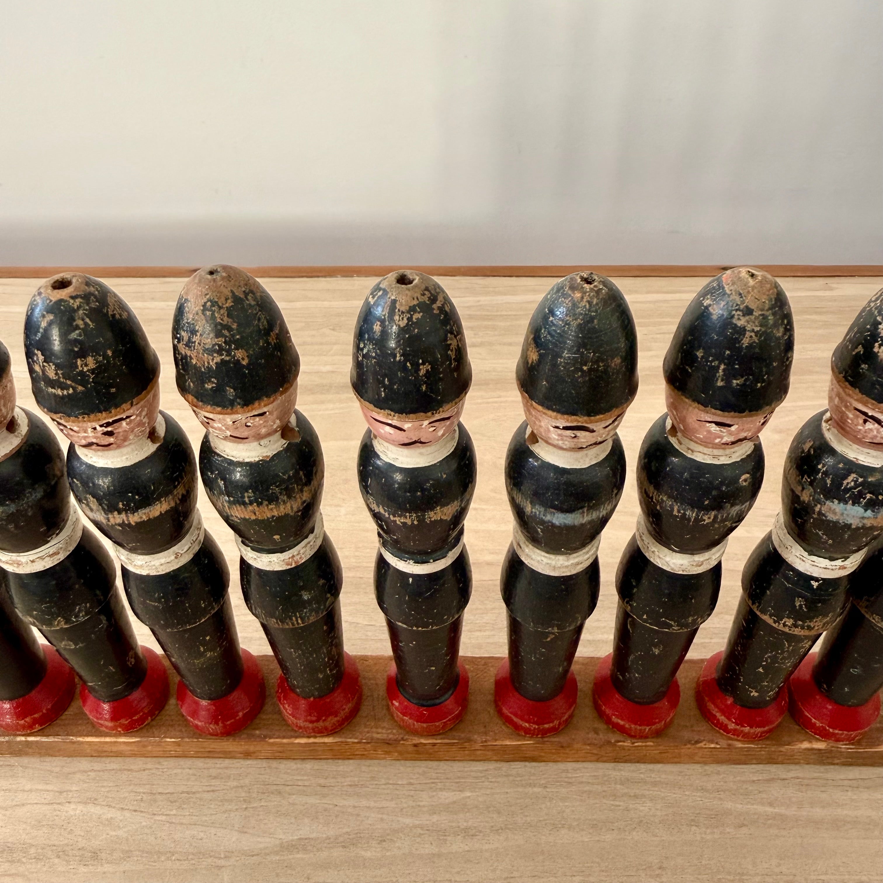 Vintage Wooden Skittles Set Hand Painted Policemen 9 Pins