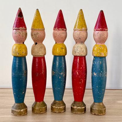 Vintage Wooden Clown Skittles Set Folk Art Fairground Style