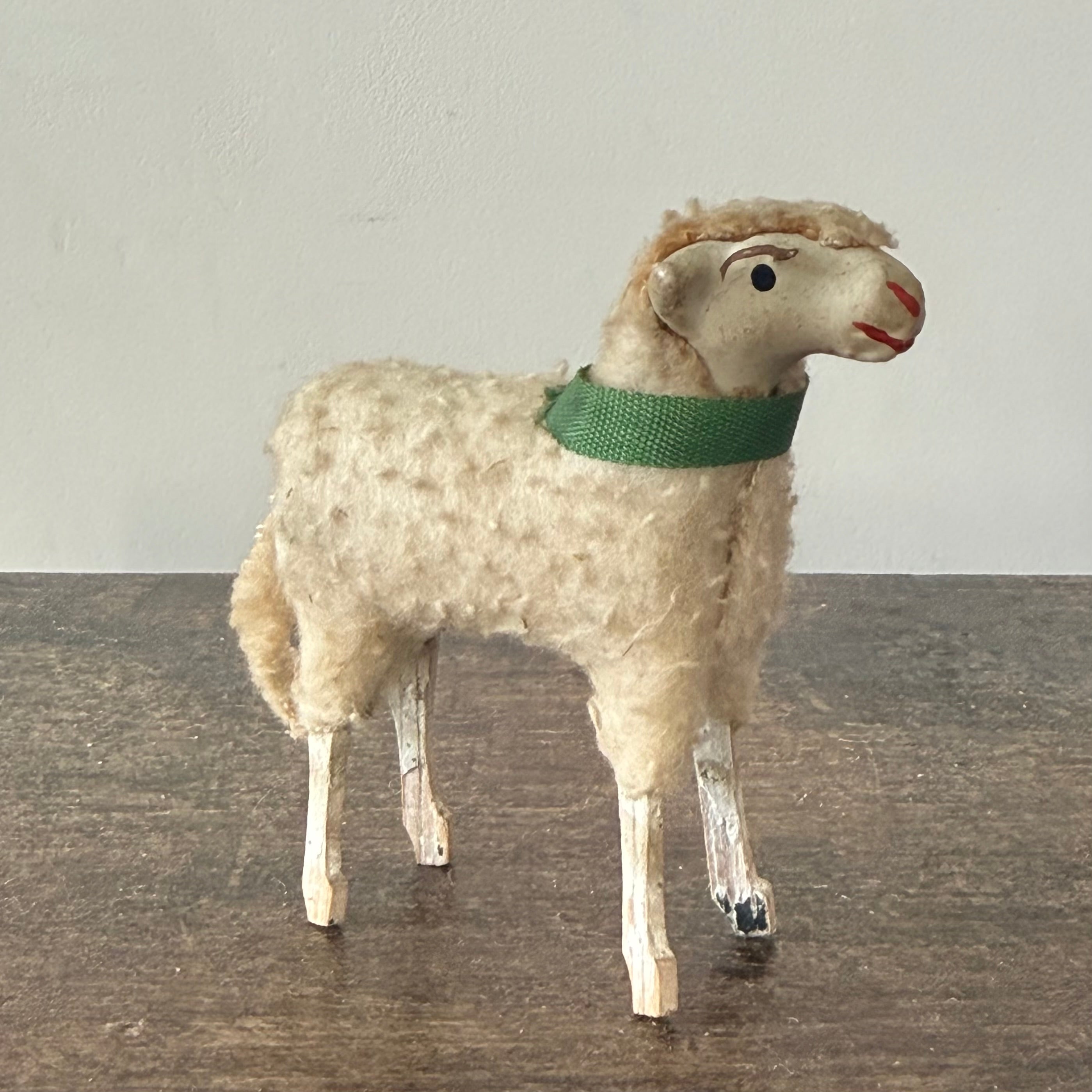 Antique German Putz Sheep Set Wool Covered Nativity Figures c1920