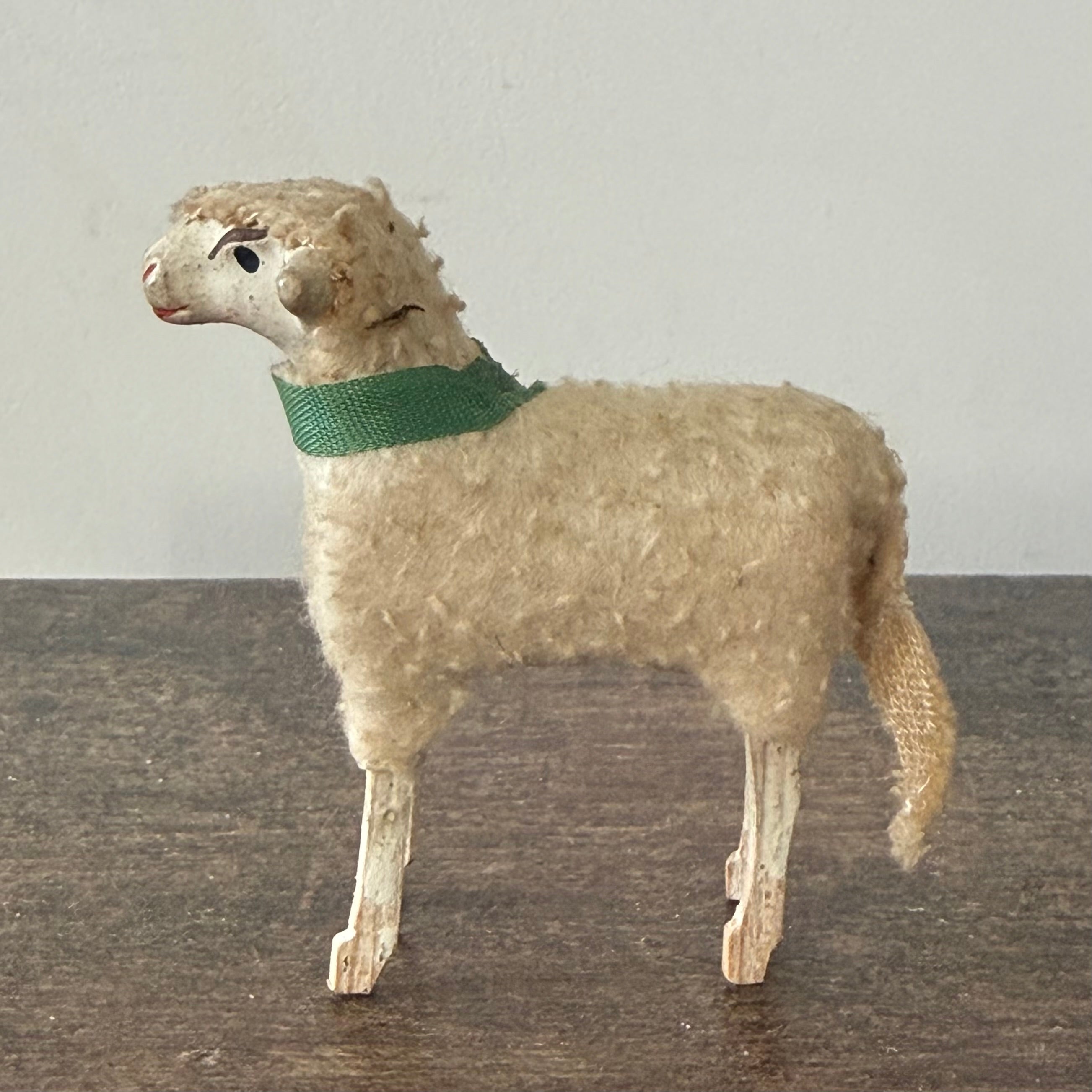 Antique German Putz Sheep Set Wool Covered Nativity Figures c1920