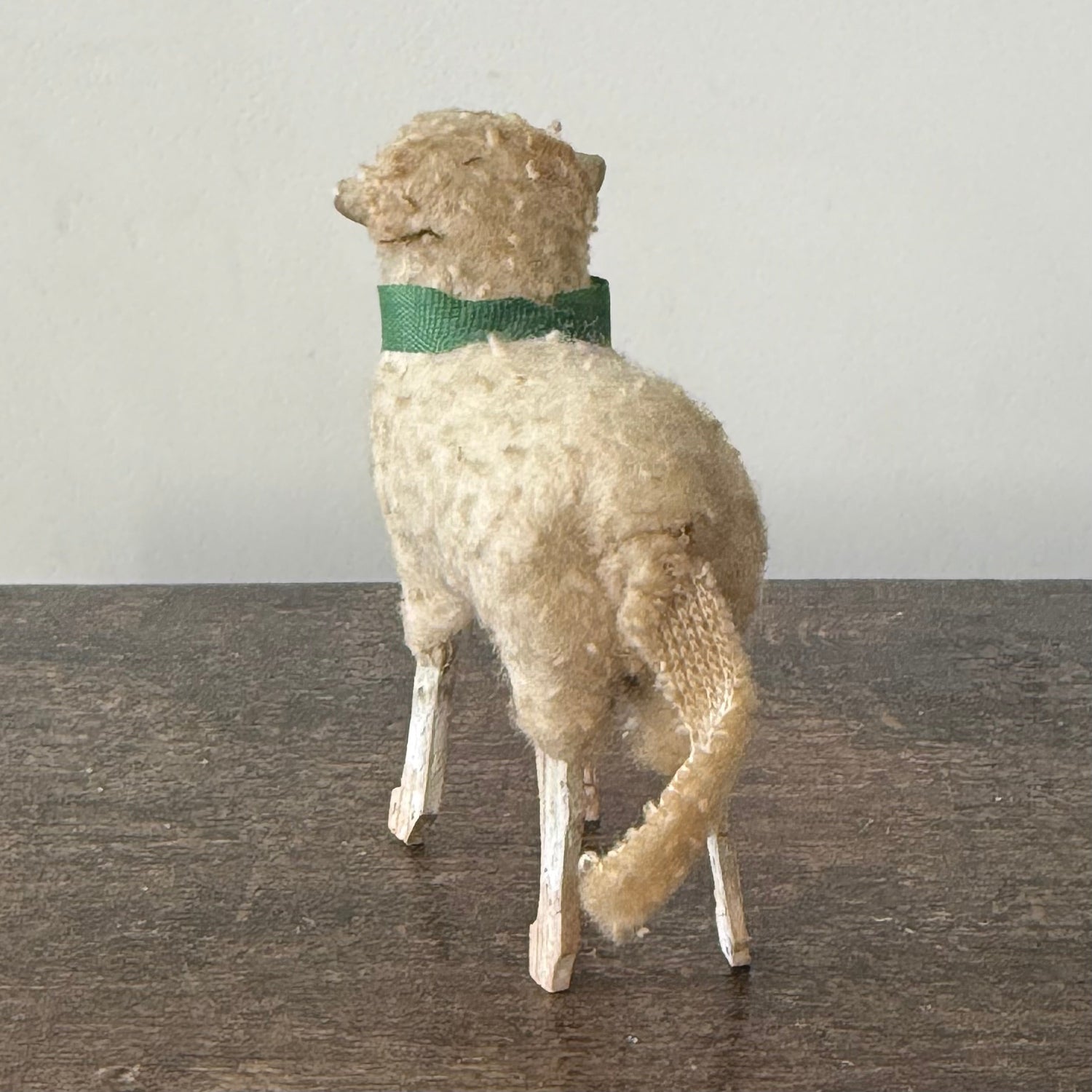 Antique German Putz Sheep Set Wool Covered Nativity Figures c1920