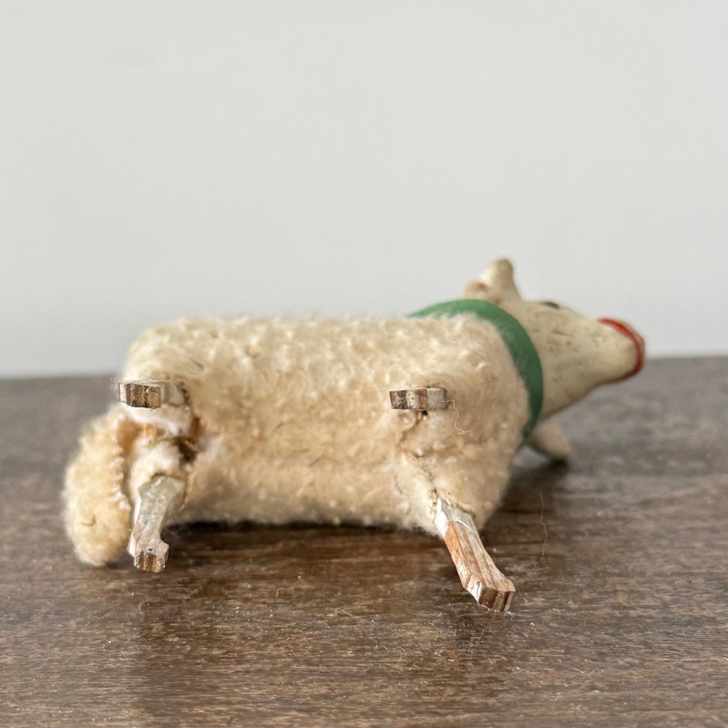 Antique German Putz Sheep Set Wool Covered Nativity Figures c1920