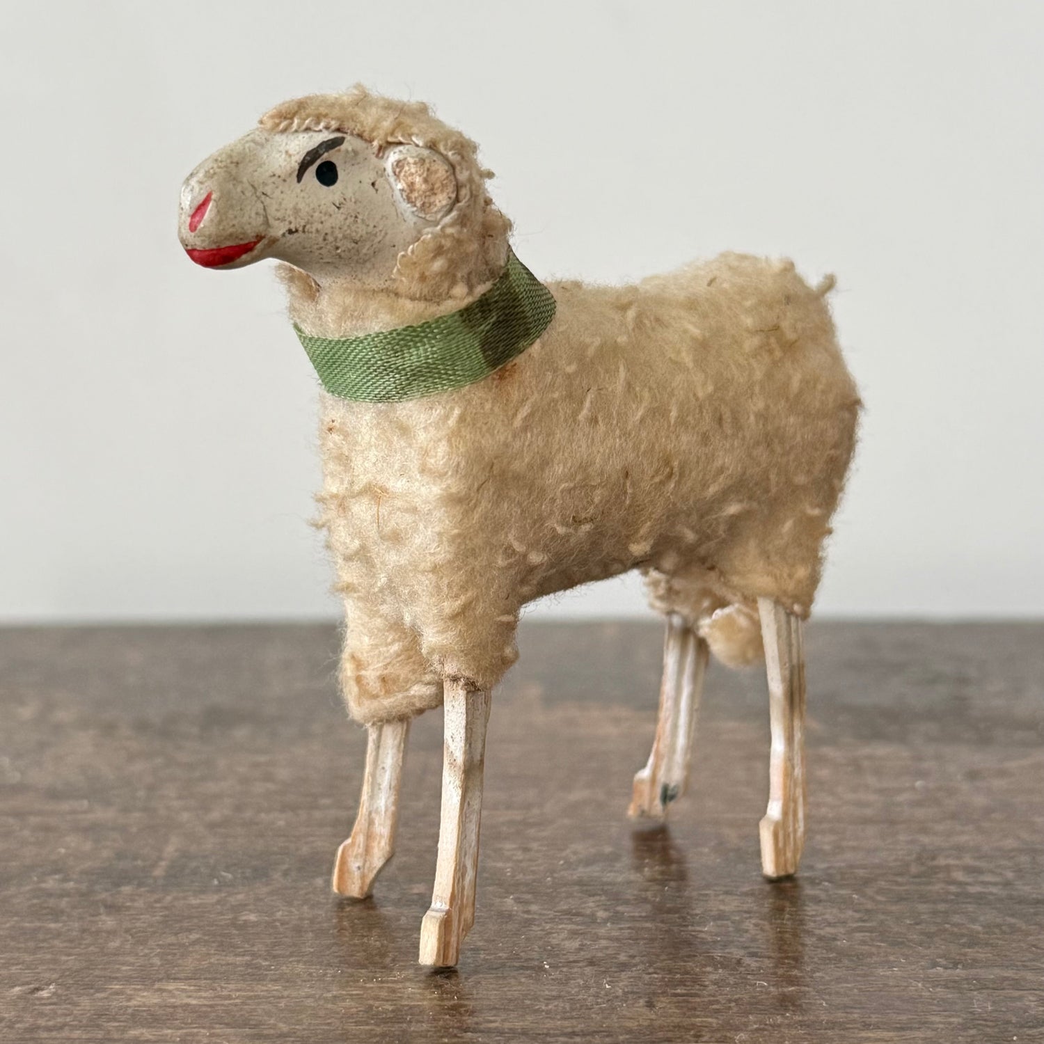Antique German Putz Sheep Set Wool Covered Nativity Figures c1920