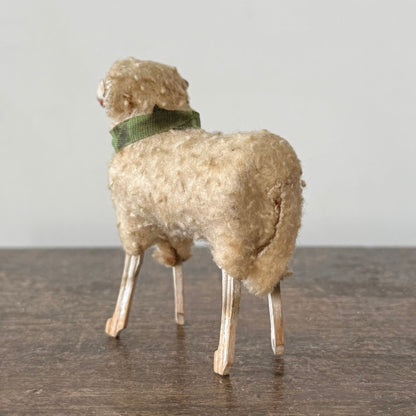 Antique German Putz Sheep Set Wool Covered Nativity Figures c1920