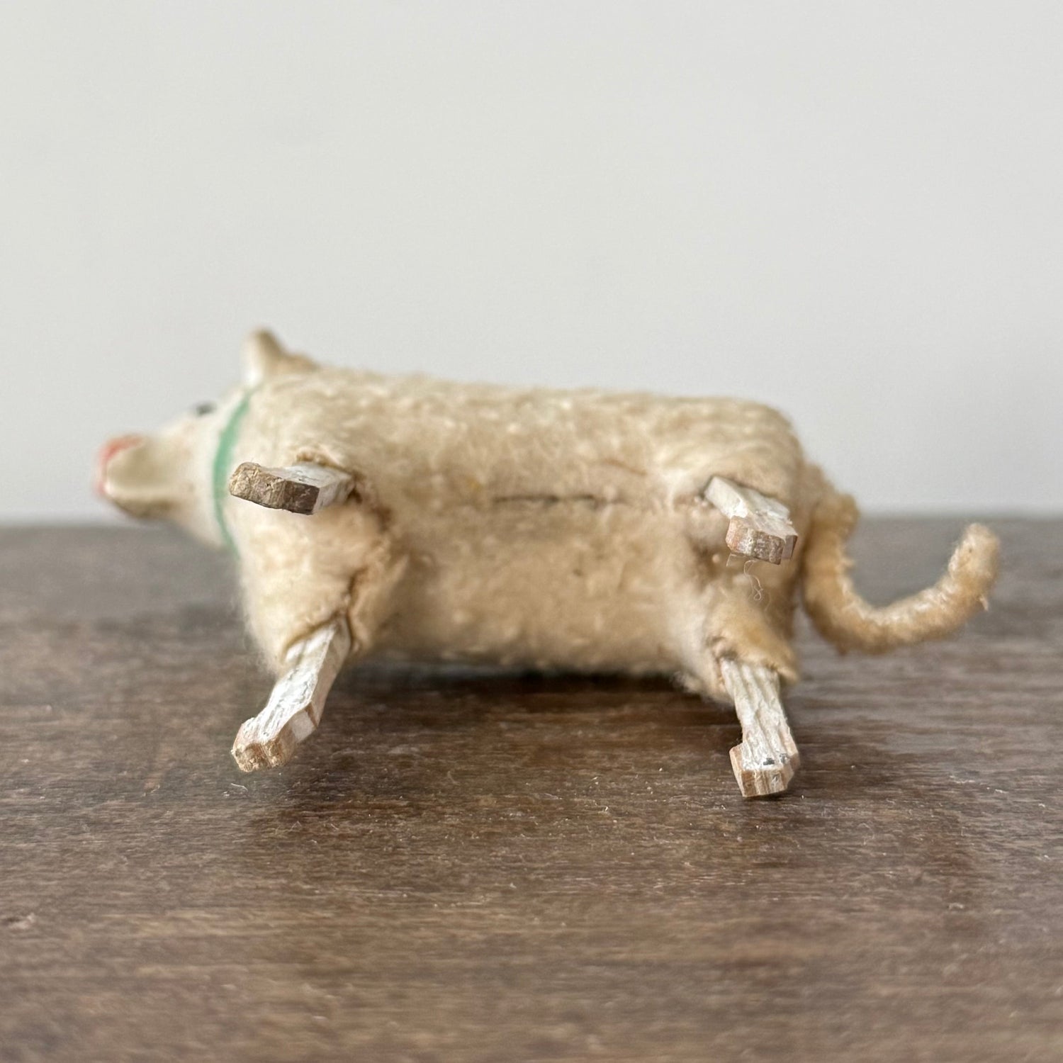 Antique German Putz Sheep Set Wool Covered Nativity Figures c1920