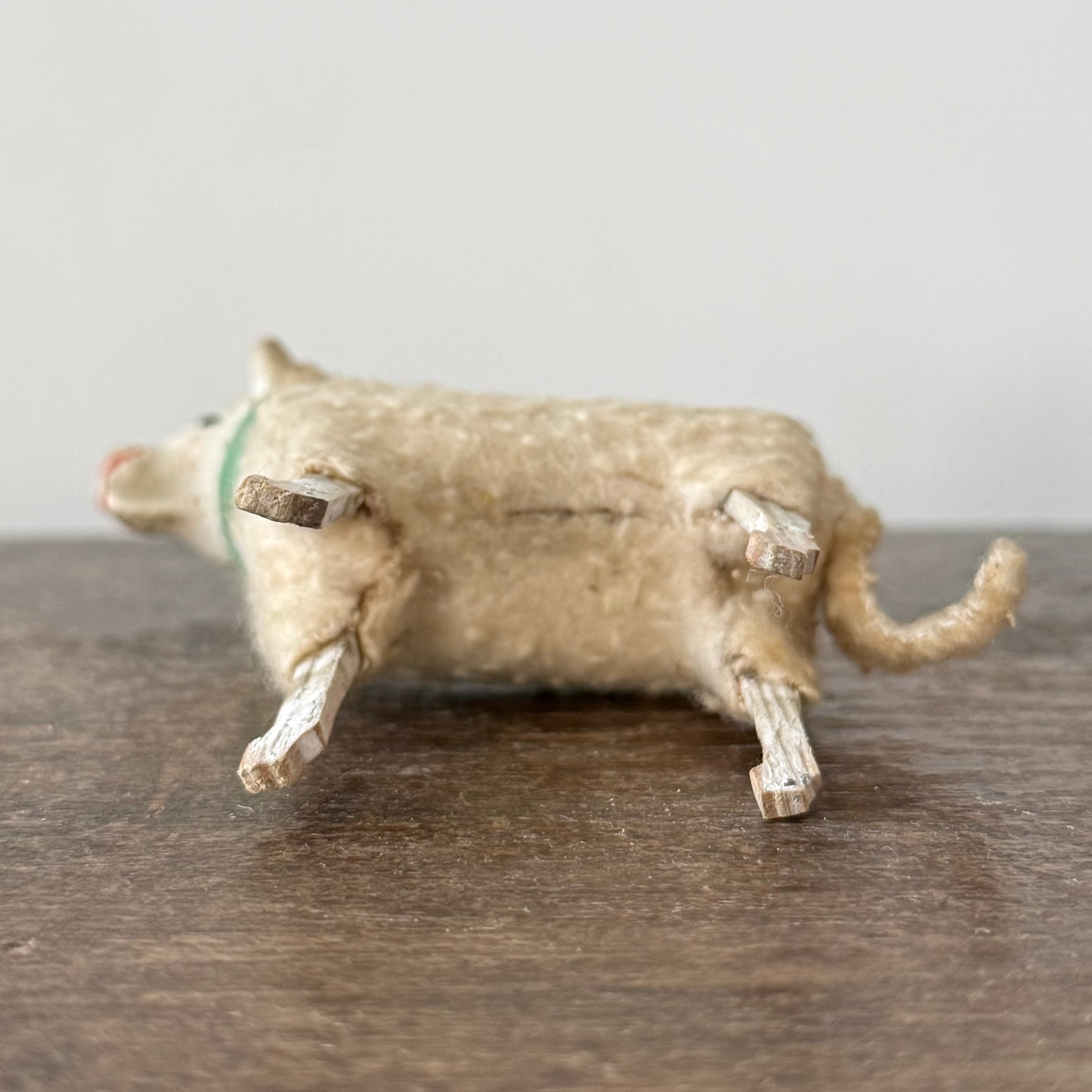 Antique German Putz Sheep Set Wool Covered Nativity Figures c1920