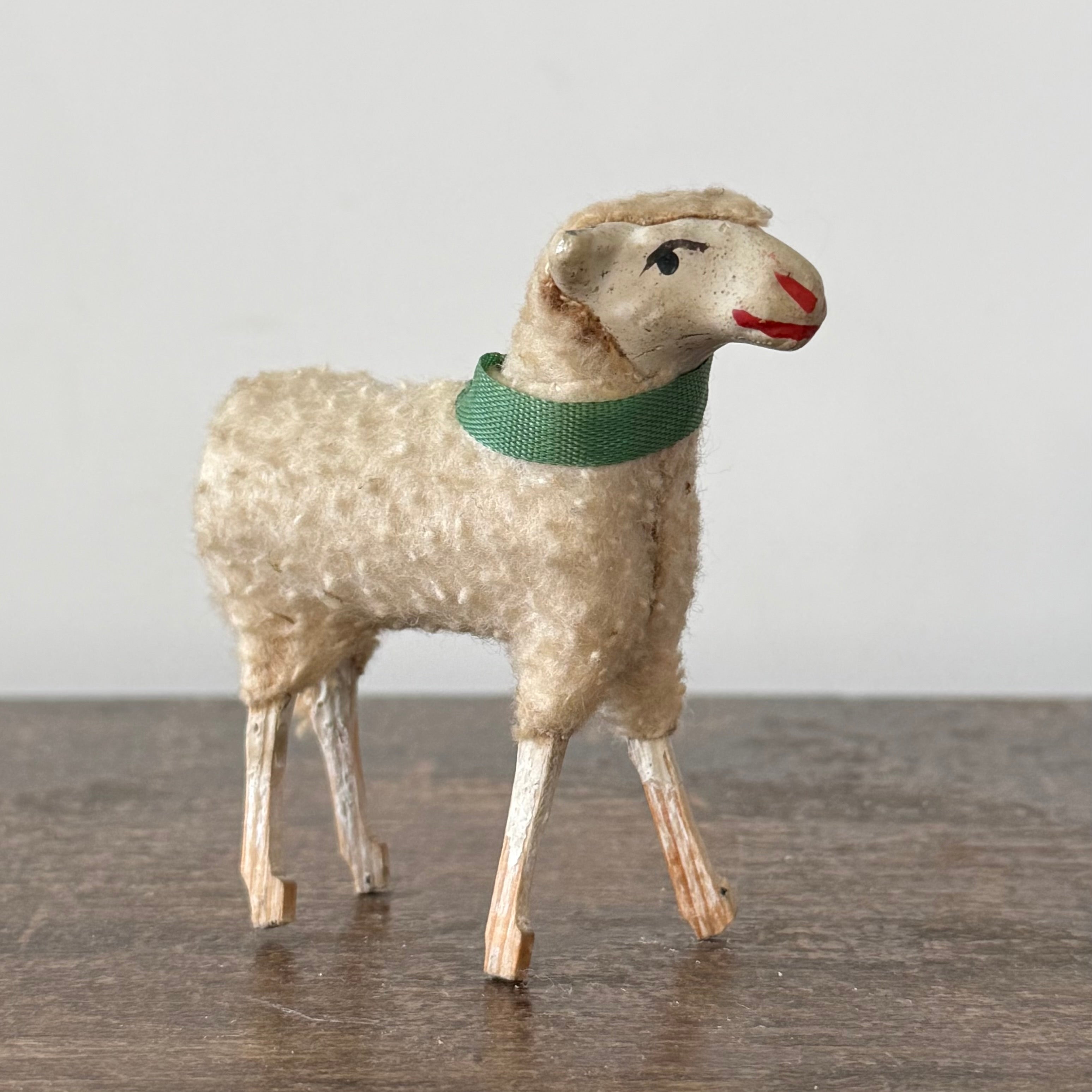 Antique German Putz Sheep Set Wool Covered Nativity Figures c1920