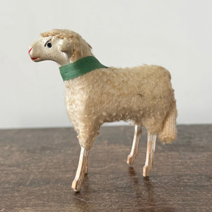 Antique German Putz Sheep Set Wool Covered Nativity Figures c1920