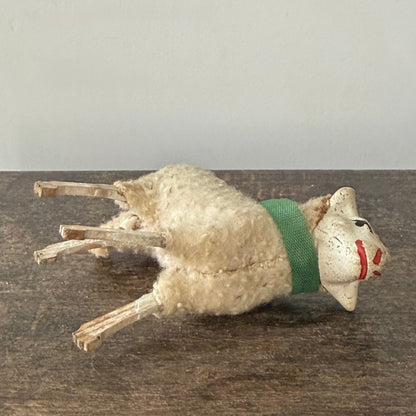 Antique German Putz Sheep Set Wool Covered Nativity Figures c1920